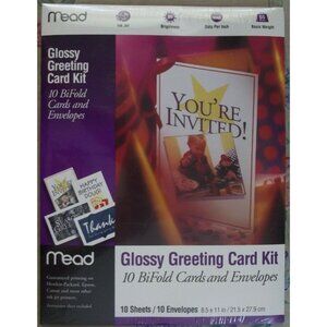Mead Glossy Greeting Card Paper Kit 10 Bifold Cards and Envelopes Ink Jet